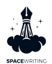 Pen rocket launching into space with stars.