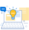 Laptop with light bulb and messages illustration.