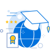 Educational achievement, diploma and graduation cap illustration.