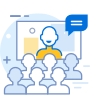 Illustration of seminar with speaker and audience.