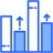 Blue bar chart with upward arrows