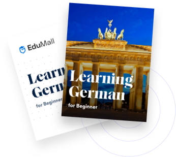 German language learning books with Brandenburg Gate image.