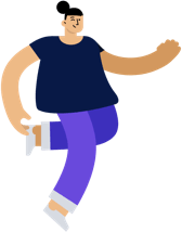 Illustrated person dancing energetically.